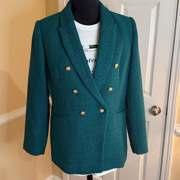 Rachel Zoe Green Double-Breasted Blazer. - Picture 2 of 13